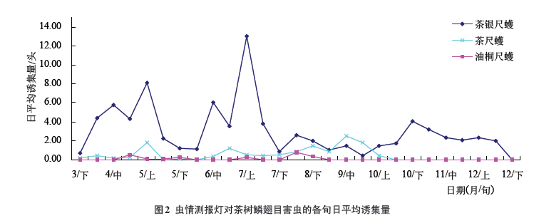 蟲情測(cè)報(bào)燈對(duì)茶樹鱗翅目害蟲的各旬日平均誘集量